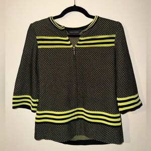 Ming Wang Black and Lime Green/Yellow Striped Blouse